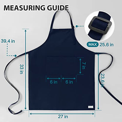 ROTANET Extra Large Apron for Men Adjustable Bib Apron with 2 pockets Cooking Apron for Women Chef Water & Oil Resistant Navy Blue - WoodArtSupply