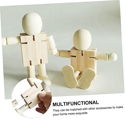 COHEALI 5pcs White Embryo Robot Wood Robot Figure Unfinished Peg Dolls Kids Painting Art Crafts Natural Ornaments Peg People Kit Wood Doll Figures