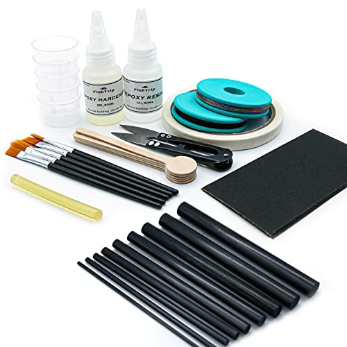 FishTrip Fishing Rod Repair Kit Complete with Epoxy,10pcs Carbon Fiber Sticks Pole Building Kit, AB Glue, Wrapping Thread for Saltwater Freshwater - WoodArtSupply