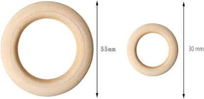 40 PCS Wooden Rings for Crafts, 55mm,30mm Unfinished Smooth Wood Rings for Macrame, Pendant Connectors, Jewelry Making, DIY Crafts