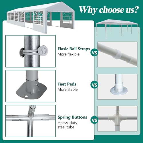 GARTOO 20' x 40' Heavy Duty Canopy Party Tent & Carport - Outdoor Wedding Gazebo with 4 Sand Bags, Event Shelter Canopy for Outdoor Event, Wedding, GARTOO