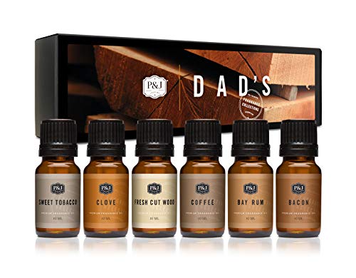 P&J Fragrance Oil Dad's Set | Bay Rum, Sweet Tobacco, Bacon, Coffee, Clove, Fresh Cut Wood Candle Scents for Candle Making, Freshie Scents, Soap
