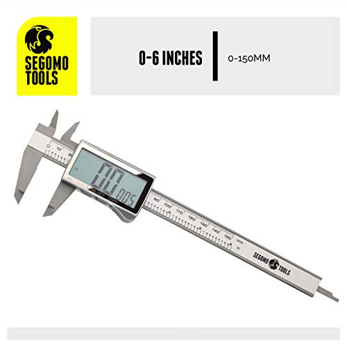 Segomo Basics 6 Inch Electronic Digital Calipers: Inch, Fractions, Millimeter Conversion | Digital Caliper Measuring Tool | Calipers Measuring Tool | Segomo Tools