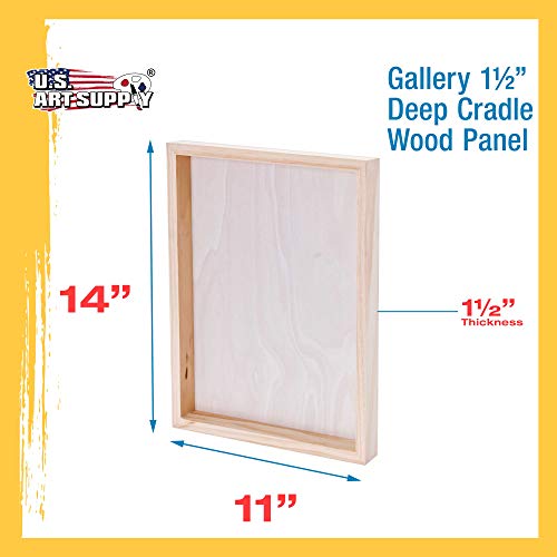 U.S. Art Supply 11" x 14" Birch Wood Paint Pouring Panel Boards, Gallery 1-1/2" Deep Cradle (Pack of 3) - Artist Depth Wooden Wall Canvases - U.S. Art Supply