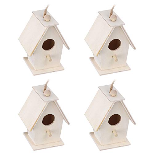 4Pcs Wooden Birdhouse Kits, Hanging Bird House Decorative Small Wood Birds Nest Cage Unfinished Paintable Nesting Box Innovative Birdcage Crafting