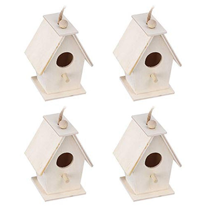 4Pcs Wooden Birdhouse Kits, Hanging Bird House Decorative Small Wood Birds Nest Cage Unfinished Paintable Nesting Box Innovative Birdcage Crafting