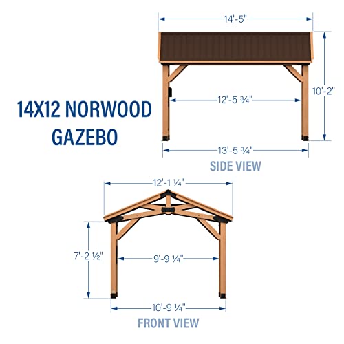 Backyard Discovery Norwood 14x12 All Cedar Wood Gazebo,Thermal Insulated Steel Roof, Durable, Supports Snow Loads and Wind Speed, Rot Resistant, Backyard Discovery