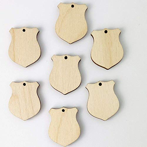 6-Pack Police Officer Sheriff Law Enforcement Badge Shield with Hole Unfinished Wood Cutout DIY Crafts Door Hanger Sign Ready to Paint Crafts All Texan Wood Crafts