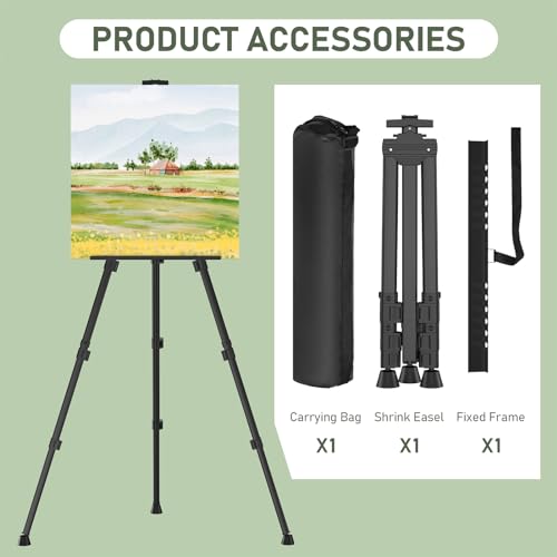 Art Painting Easel Stand by JULEHUI- Portable Adjustable Easel Tripod - Large Standing Floor Adults Easel for Drawing & Display - Black Metal Canvas - WoodArtSupply