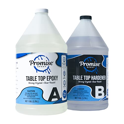 Epoxy Resin Promise Table Top 2-Part- 2 Gallon High Gloss (1 Gal Resin + 1 Gal Hardener) Transform Your DIY Projects with Crystal Clear Finish -