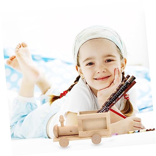 STOBOK 2pcs DIY Train Pen Holder Wooden Trains Tools Wood Unfinished Wooden Wooden Car Unfinished Blank Pen Cup DIY Blank Pen Container DIY Graffiti STOBOK