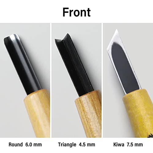 Wazakura 3PCS Bonsai Chisel Kit with Round Gouge, Single Bevel Skewed and V-Parting Tool, Hand Carving Tool Set for Jin Shari Making, Woodworking Wazakura