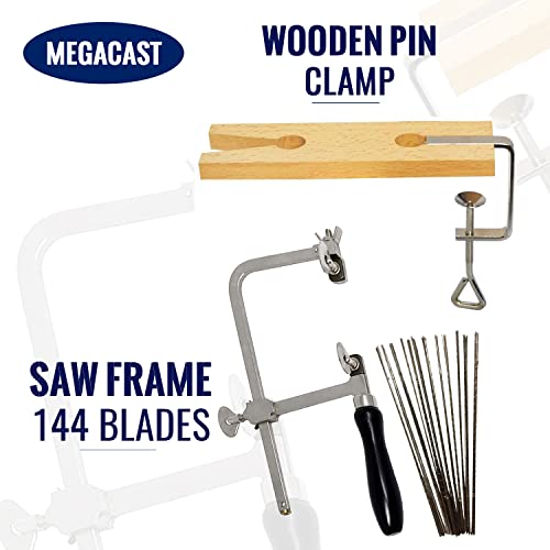 Megacast 3 in 1 Professional Jeweler's Saw Set Saw Frame 144 Blades Wooden Pin Clamp Wood Metal - WoodArtSupply