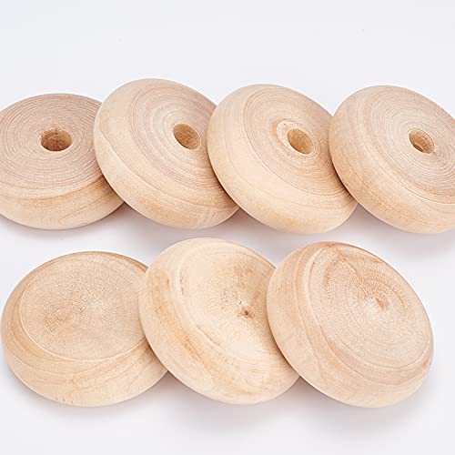 OLYCRAFT 16pcs Wood Craft Wheels 1.9 Inch Unfinished Wooden Wheels Classic Axle Hole Natural Wooden Crafts Small Car Accessories for Arts & Crafts, OLYCRAFT