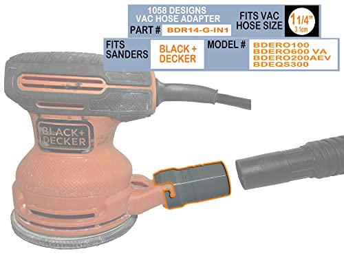 Vacuum Hose Adapter compatible with BLACK+DECKER 5-inch Random Orbit Sander BDERO100 BDERO600 BDERO200AEV BDEQS300 and 1-1/4 inch Wet Dry Shop Vac 1058 Designs