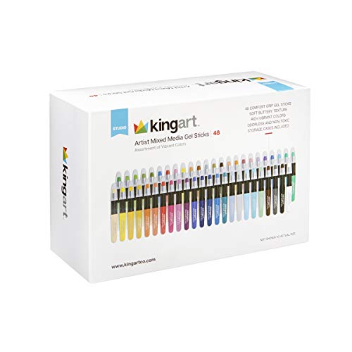 KINGART 580-48 GEL STICK Set, Artist Pigment Crayons, 48 Unique Colors, Water Soluble, Creamy, and Odorless, Use on Paper, Wood, Canvas and more KINGART