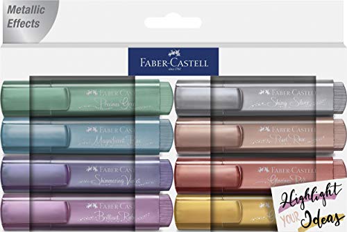 Faber-Castell Metallic Highlighter Set - Assortment of 8 Subtle Glitter Highlighter Markers - Note Taking and Journaling Supplies Faber-Castell