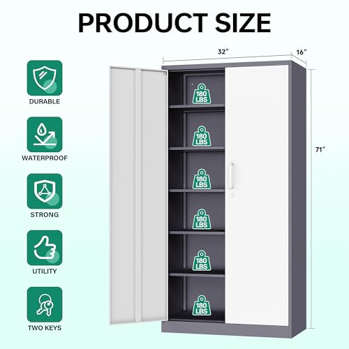 Letaya Metal Storage Cabinet with Lock Door, 71" Adjustable Shelf Steel Lockers for Office, Home,School,Garage Utility Tool Cabinet (2 - WoodArtSupply