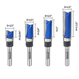 KOWOOD Plus Pattern Flush Trim Router Bit Set, 1/4 Inch Shank, Top Bearing Flush Trim Bit Kit. Cutting Height in 25/64”, 3/4”, 1”, 1-1/2”. With KOWOOD