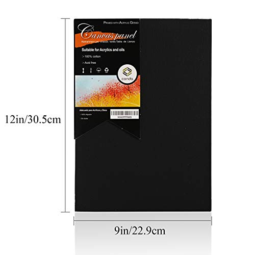 CONDA Black Canvases for Painting 9x12 inch, Pack of 14, 100% Cotton Acid-Free, 8 oz Gesso-Primed, Canvas Panels, Art Boards for Oil & Acrylic conda
