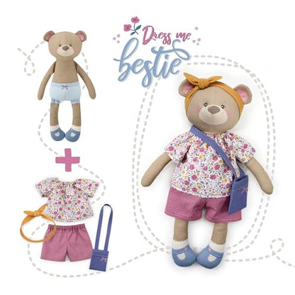 Doll Sewing Panel for Intermediate Skills ✦ with Video Instructions ✦ Cut & Sew Fabric Panel Doll with Clothes: "Dress Me Bestie" Betsy Bear