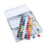 KINGART PRO Artist, Tin Box with Water Brush Watercolor Half-Pans, 48 Vibrant Colors Piece,518-48 KINGART