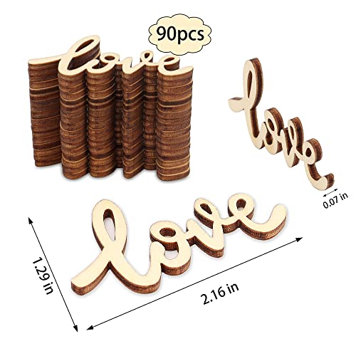 Lucleag 90Pcs Mini Valentine's Day Love Letters Wooden Cutout, 2.17x1.26In Unfinished Wood Ornaments DIY Crafts, Love Wooden Slices for Valentine's