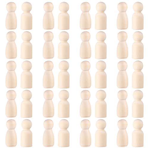 Toyvian Wooden Peg Dolls Unfinished, 1- 1/ 3 inch Wood Peg Dolls, Pack of 40 Wooden People Pegs for DIY Crafting Painting Handicrafts Wooden Peg Toyvian