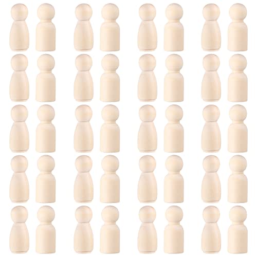 Toyvian Wooden Peg Dolls Unfinished, 1- 1/ 3 inch Wood Peg Dolls, Pack of 40 Wooden People Pegs for DIY Crafting Painting Handicrafts Wooden Peg