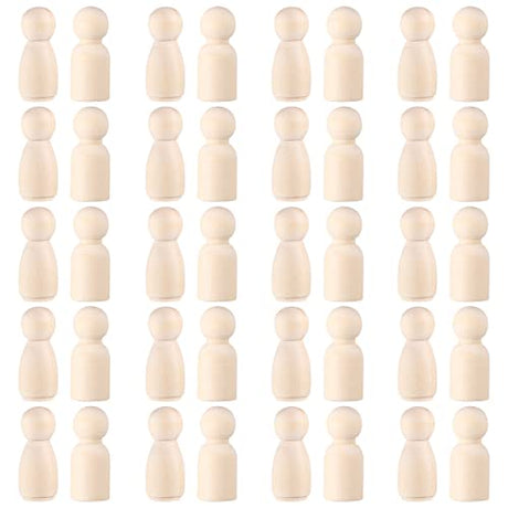 Toyvian Wooden Peg Dolls Unfinished, 1- 1/ 3 inch Wood Peg Dolls, Pack of 40 Wooden People Pegs for DIY Crafting Painting Handicrafts Wooden Peg Toyvian