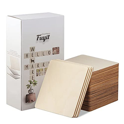 Fuyit Unfinished Wood Pieces, 50Pcs 6 x 6 Inch Blank Natural Wood Square Wooden Cutouts Board for DIY Crafts Painting, Scrabble Tiles, Coasters,