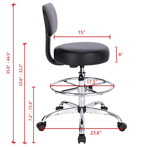 SUPERJARE Drafting Chair with Back, Adjustable Foot Rest Rolling Stool, Multi-Purpose Office Desk Chair, Thick Seat Cushion for Home Bar Kitchen Shop SUPERJARE