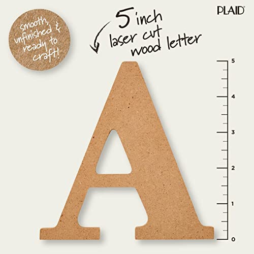 Plaid Wood Unfinished Letter, 5" Wooden Surface Perfect for DIY Arts and Crafts Projects, 63554, 5 inch