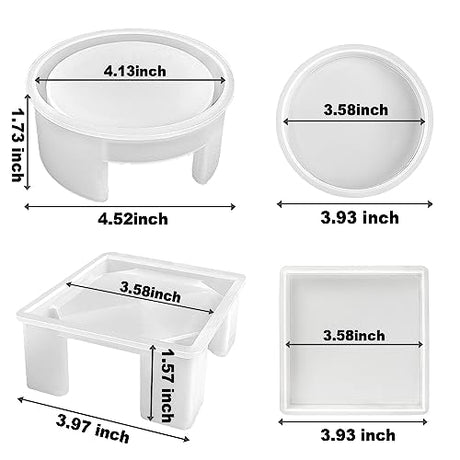 RESINWORLD Resin Coaster Molds Set, Upgrade 10 pcs Silicone Coaster Molds Kit Storage Box Mold for Resin Casting, Square Round Coaster Epoxy Resin ResinWorld