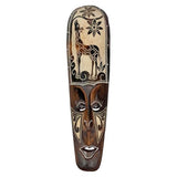 Artisan-Carved Set of 5 Hand-Crafted Wooden African Animal Wall Masks: Unique Tribal Art Sculptures - Each 20 Inches High - Perfect for Cultural Zeckos