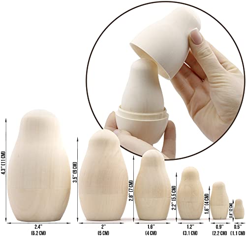 AEVVV Blank Nesting Dolls Set 6 pcs - Unpainted Russian Nesting Dolls - Unfinished Doll - Russian Nesting Dolls to Paint - Blank Doll - DIY Nesting AEVVV