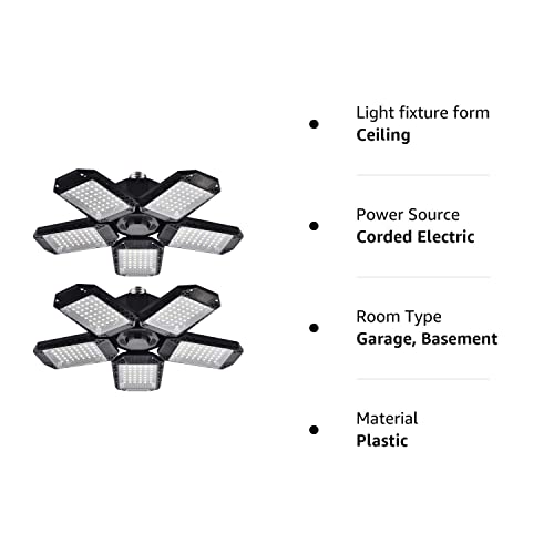 Mefflypee 2 Pack LED Garage Lights, 120W Deformable LED Garage Ceiling Lights with 5 Adjustable Panels, 12000LM E26 LED Shop Lights for Garage, Mefflypee