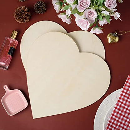 12 Pieces Large Wooden Heart Cutouts, 12 Inch Unfinished Wood Hearts Blank Slice Heart Discs Heart-Shaped Wood Cutouts DIY Love Slices for
