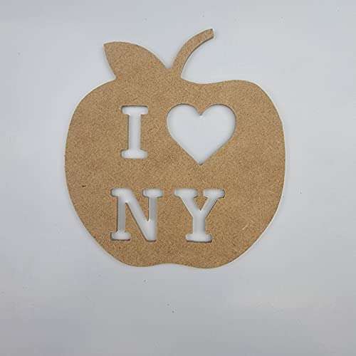 4" Love New York Apple, Unfinished MDF Art Shape by Wooden Craft Cutouts