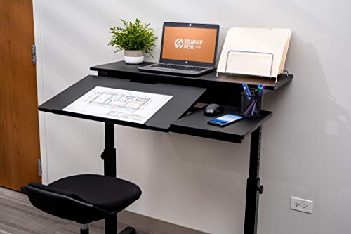 Stand Up Desk Store 40" Manual Adjustable Height Split Level Drafting Table Ergonomic Desk with Monitor Shelf (Black/Black) - WoodArtSupply