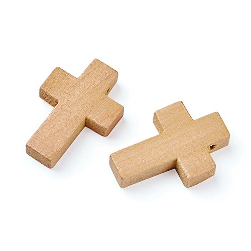 KISSITTY 50Pcs 7/8" x 5/9" Natural Unfinished Wood Cross Pendants Beads 22x14mm for Crafts & DIY Jewelry Projects KISSITTY