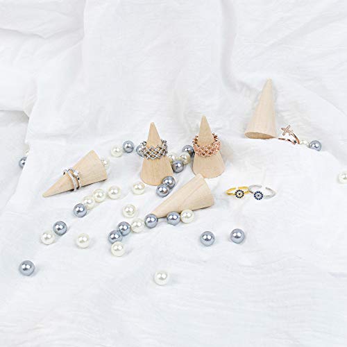 Framendino, 10 Pack Natural Wood Cone Ring Holder Finger Jewelry Display Stand Organizer DIY Craft Wooden Cone (Vertical Shaped) Framendino