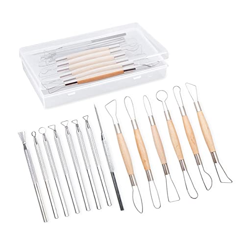 14PCS Ceramic Pottery Clay Ribbon Sculpting Tool Kit with Feather Wire Texture and Needle Detail Tools for Carving,Modeling,by Augernis - WoodArtSupply