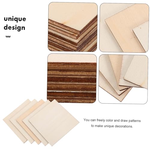 TEHAUX 20pcs Hollow Out Craft Cutout Natural Wooden Pieces Manual Label Blank Wood Crafts Wood Carving Square TEHAUX