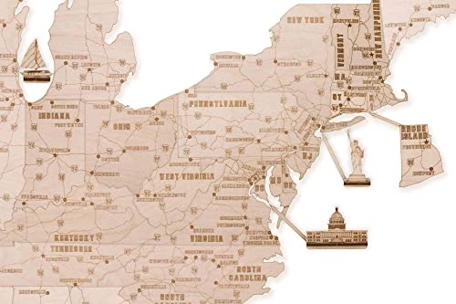 Wood Trick Wooden United States Map Kit for Wall - w/Landmarks Cities & Routes - Big - 52x32″ - Perfect Wood Gift for Travel Wedding & Decor - Very - WoodArtSupply