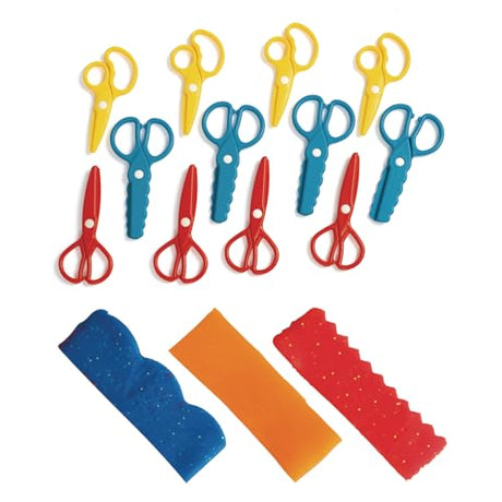 Colorations Plastic Fun Dough Scissors for Texture, Set of 12, 3 Designs, Easy Clean, Safe, Arts & Crafts, Sculpting, Clay, for Kids, Durable Colorations