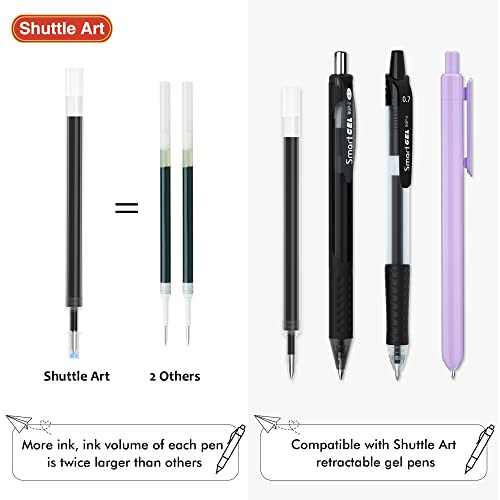 Retractable Gel Pen Refills, Shuttle Art 60 Pack Black Rollerball Gel Ink Pens Refills, Bulk Set, 0.7mm Fine Point for Writing Journaling Taking - WoodArtSupply