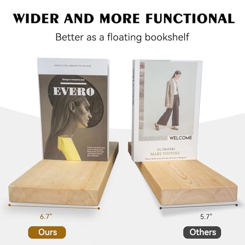 BGMG Wood Floating Shelves 24 inch, Wide Rustic Wooden Wall Shelves for Bathroom Living Room Bedroom Kitchen Farmhouse Set of 2-24x 6.7 x1.25 inch- BGMG