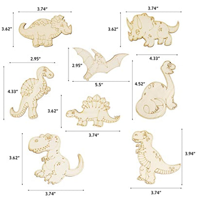 48 Pack Wood Dinosaur Cutouts Unfinished Wooden Dinosaur Hanging Ornaments DIY Dinosaur Animal Craft Gift Tags for Home Party Decoration Craft