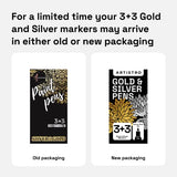 Metallic Acrylic Paint Pens for Rock Painting, Stone, Ceramic, Glass, Wood, Fabric, Canvas, Metal, Scrapbooking (6 Pack) Set of 3 Gold & 3 Silver ARTISTRO